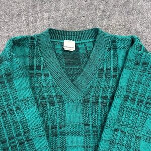 Basics Sweater Mens Size S Teal Textured Knit V-Neck Long Sleeve Geometric
